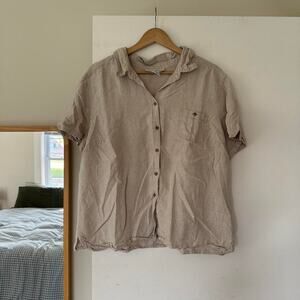 Vintage Beige Linen‎ Blend Button Down Top Size XL